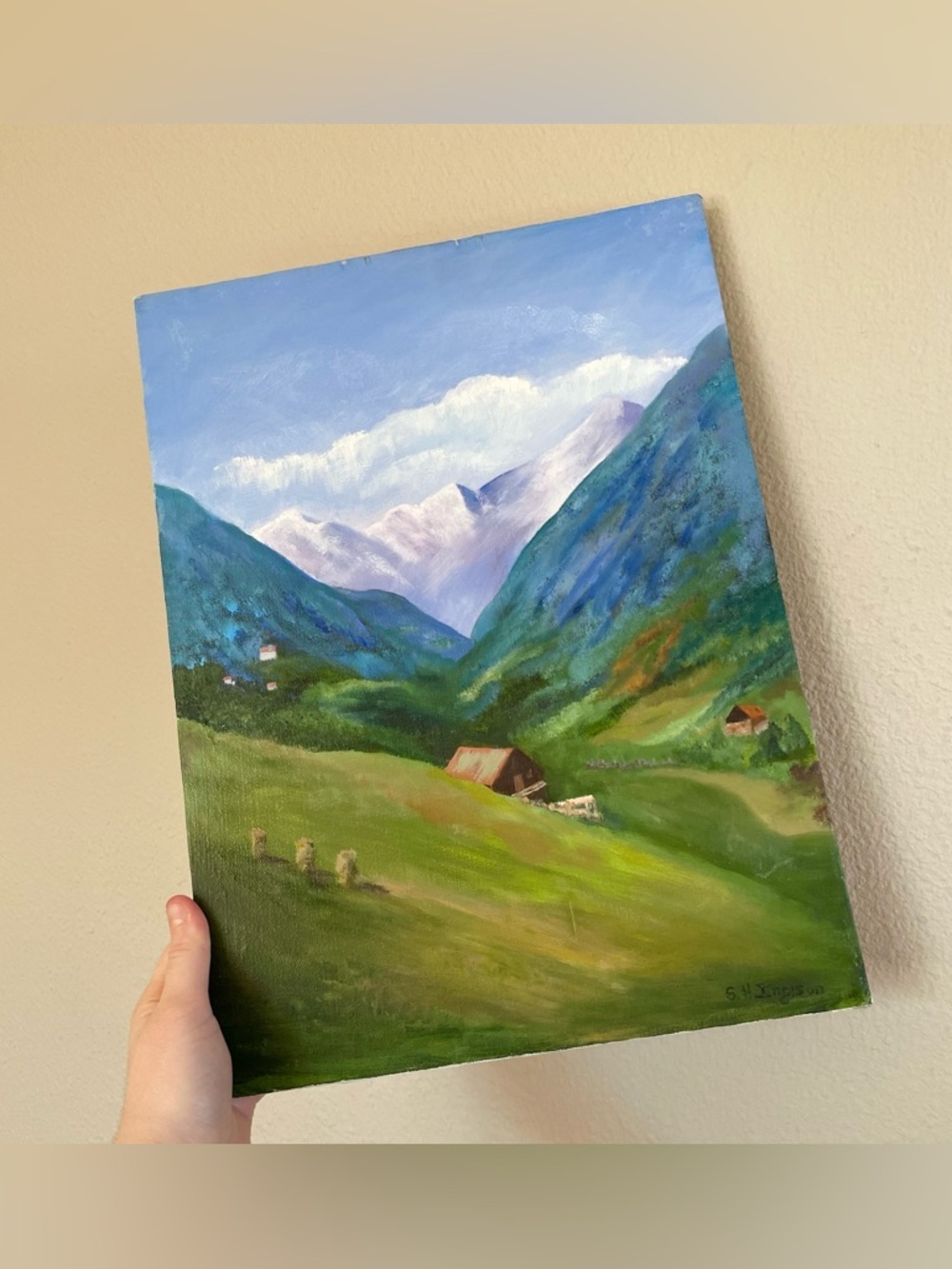 Artist Signed 12x16 Mountain Valley Landscape Farm on Canvas Oil Painting